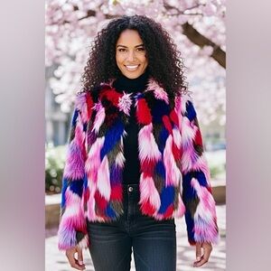 UGG Lorrena Patchwork Faux Fur Women Jacket M
